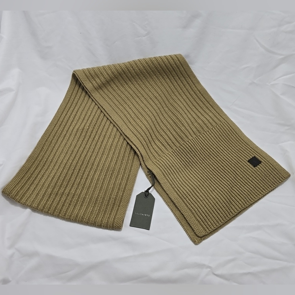 NWT AllSaints Wool Blend Rib Mix Scarf Sandalwood Brown Unisex